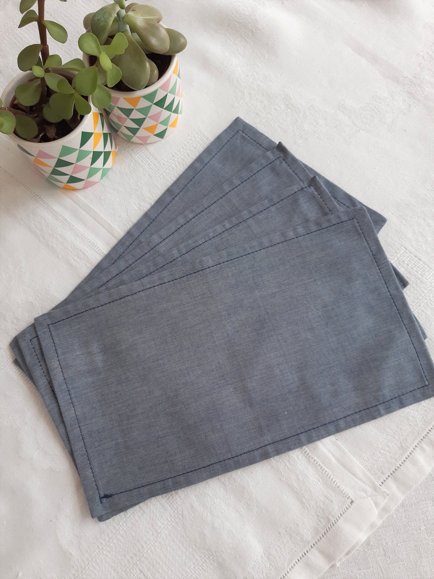 Petits Gourmands - Lots de 4 mini-serviettes en chambray de coton BIO